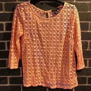 Forever 21 Women’s Small Holed Out Knit 3/4 Sleeve Peach Shirt